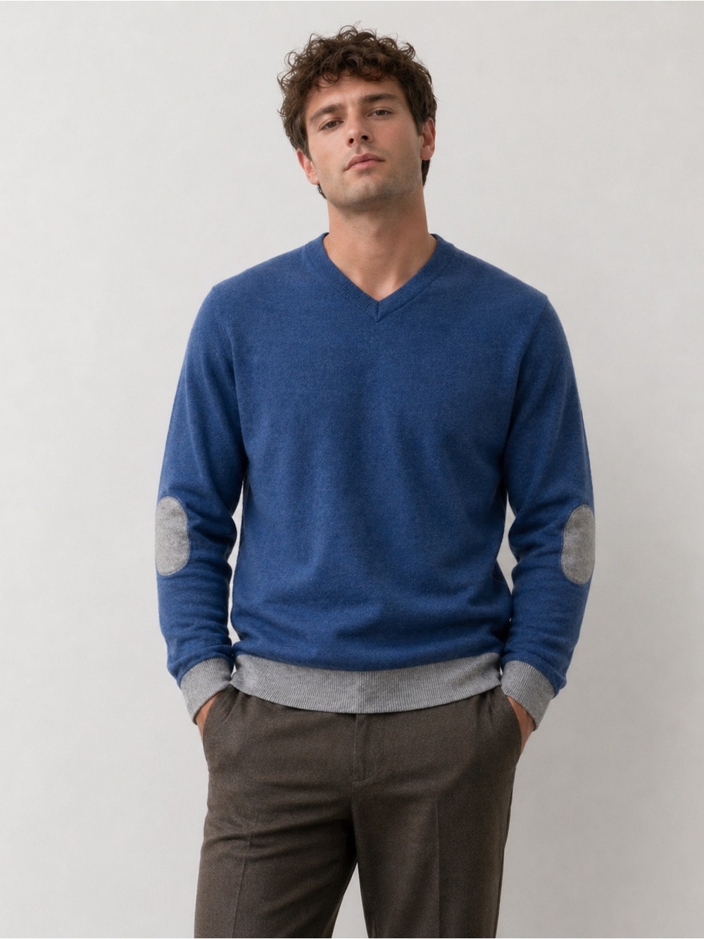 Neiman Marcus Sz L Merino Wool Blend Men's Casual Sweatshirt Elbow Patches